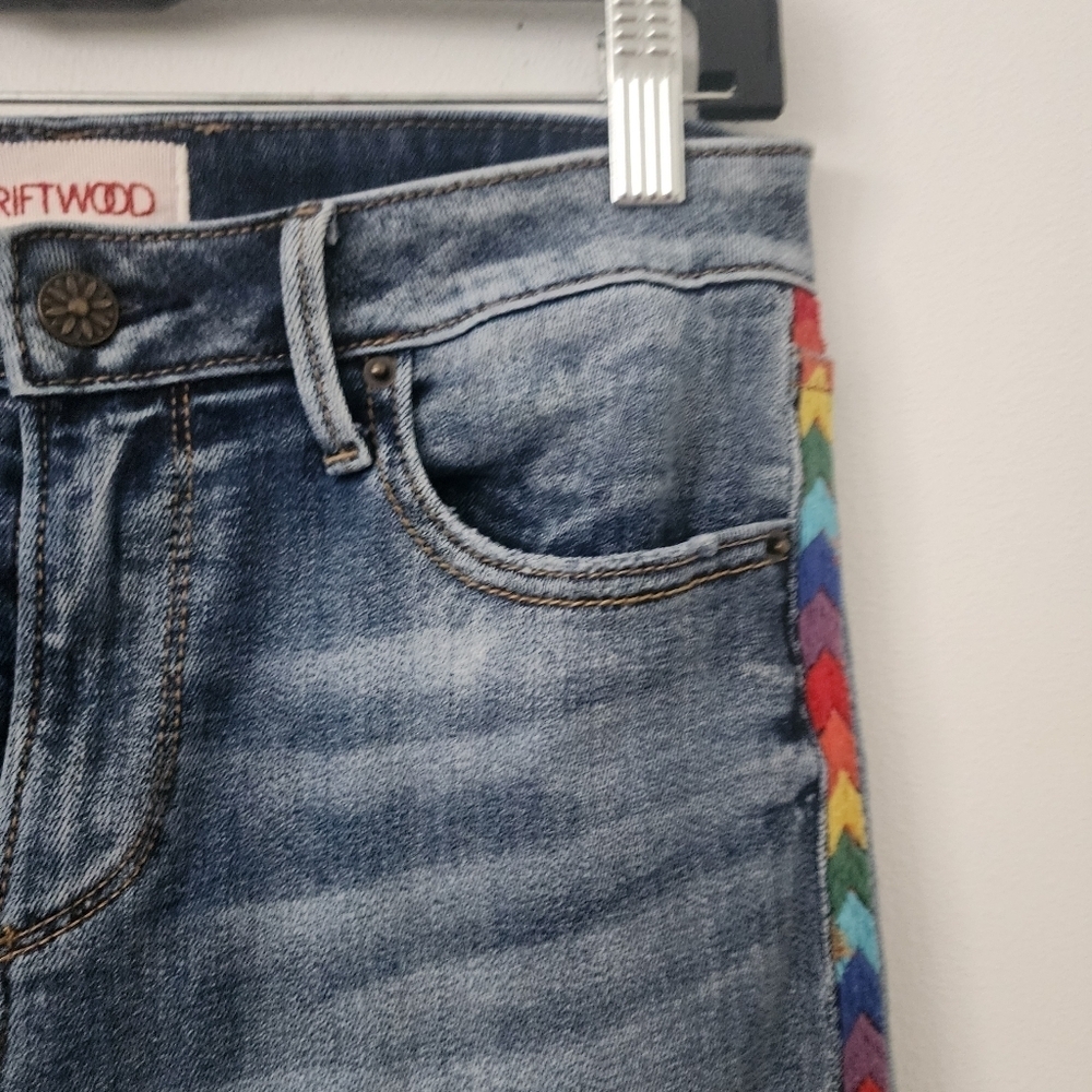 Driftwood for Anthropologie Jackie Rainbow Embroidered Skinny Jeans Size 26 - Picture 6 of 14